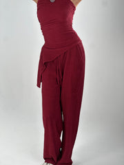 Strapless Crushed Set - Burgundy