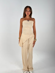 Strapless Crushed Set - Beige