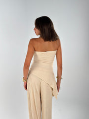 Strapless Crushed Set - Beige