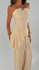 Strapless Crushed Set - Beige