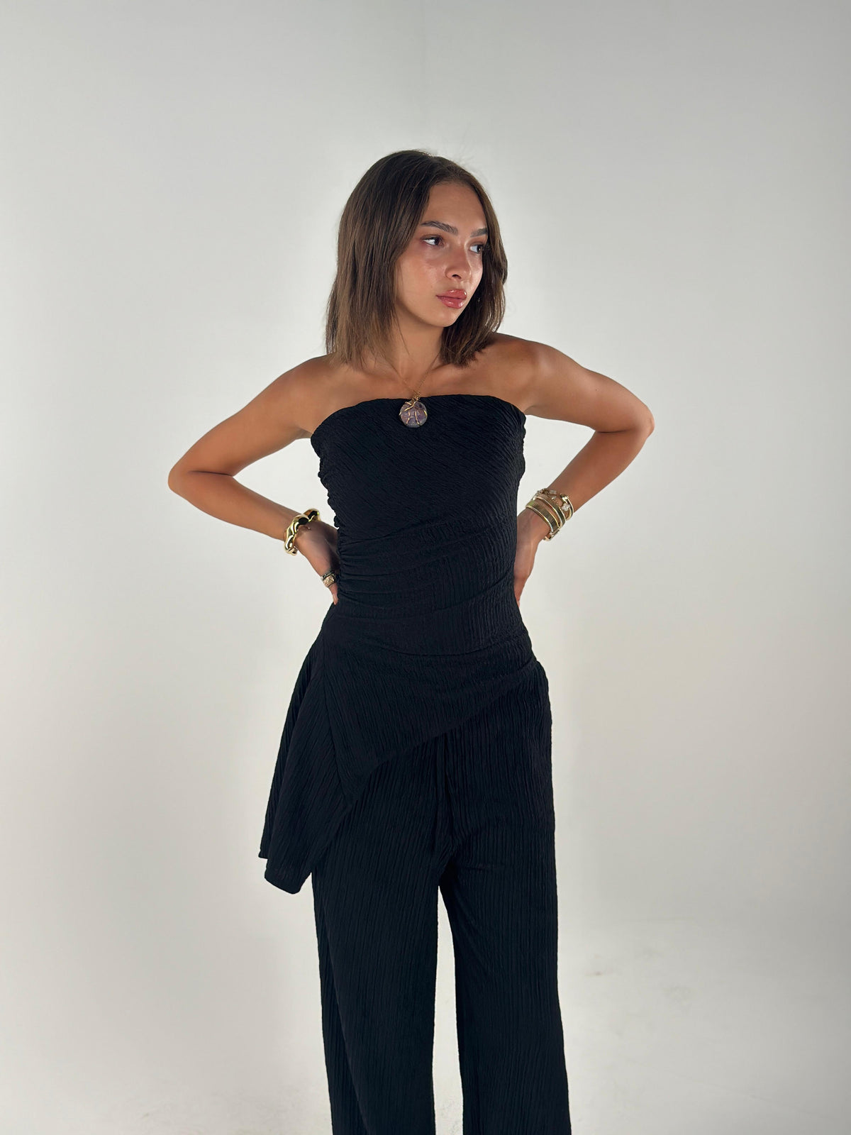 Strapless Crushed Set - Black