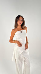 Strapless Crushed Set - White