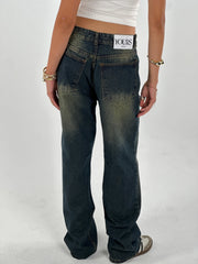 Dark Green Washed Straight Denim