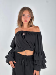 Ruffle Off Shoulder Top - Black