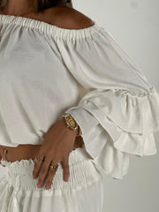 Ruffle Off Shoulder Top - White