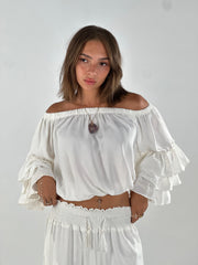 Ruffle Off Shoulder Top - White