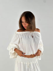 Ruffle Off Shoulder Top - White
