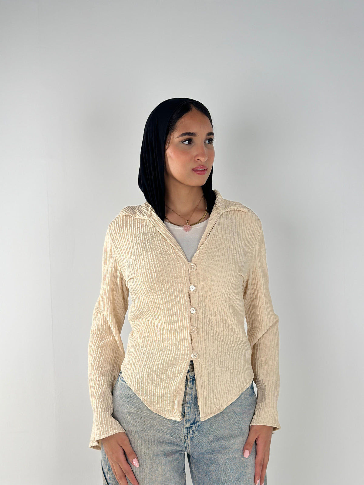 V-Crushed Shirt - Beige