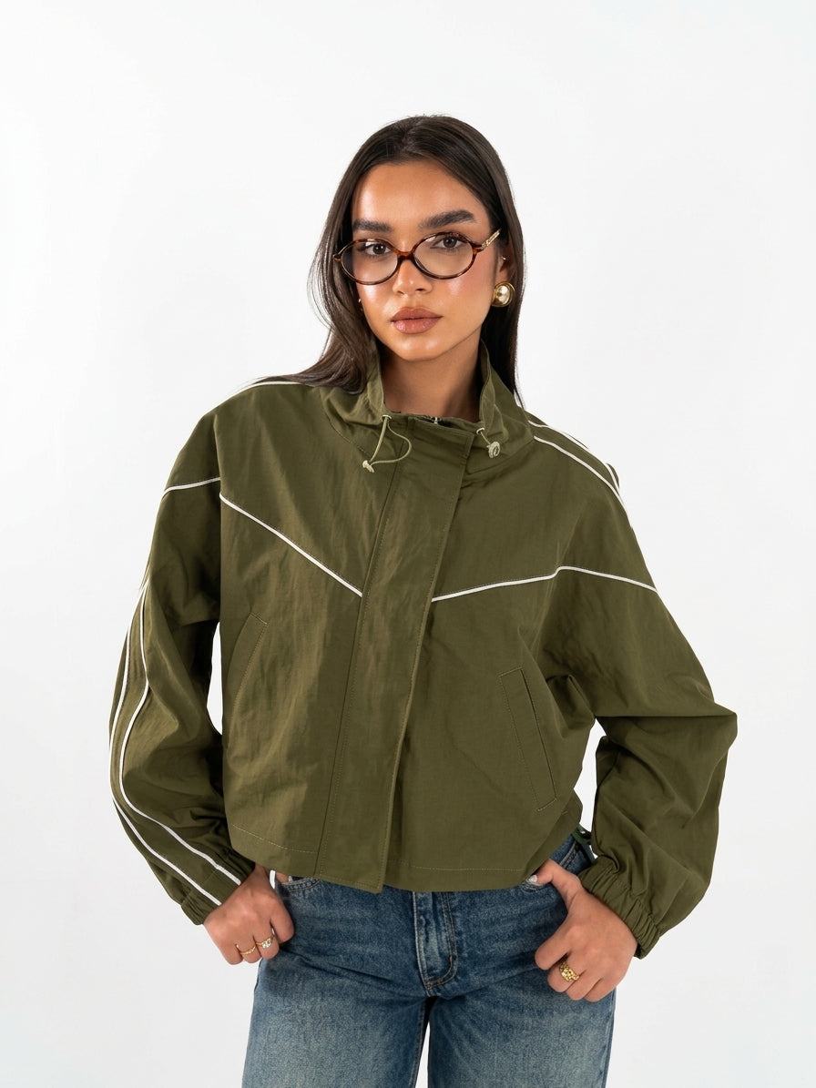 Striped Nylon Jacket - Olive