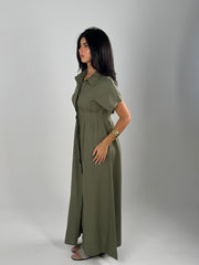 Defined Linen Dress - Olive
