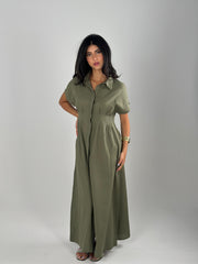 Defined Linen Dress - Olive