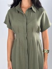 Defined Linen Dress - Olive
