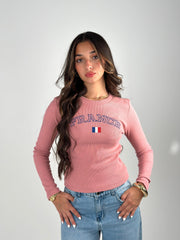 France printed Long Sleeves top - Pink