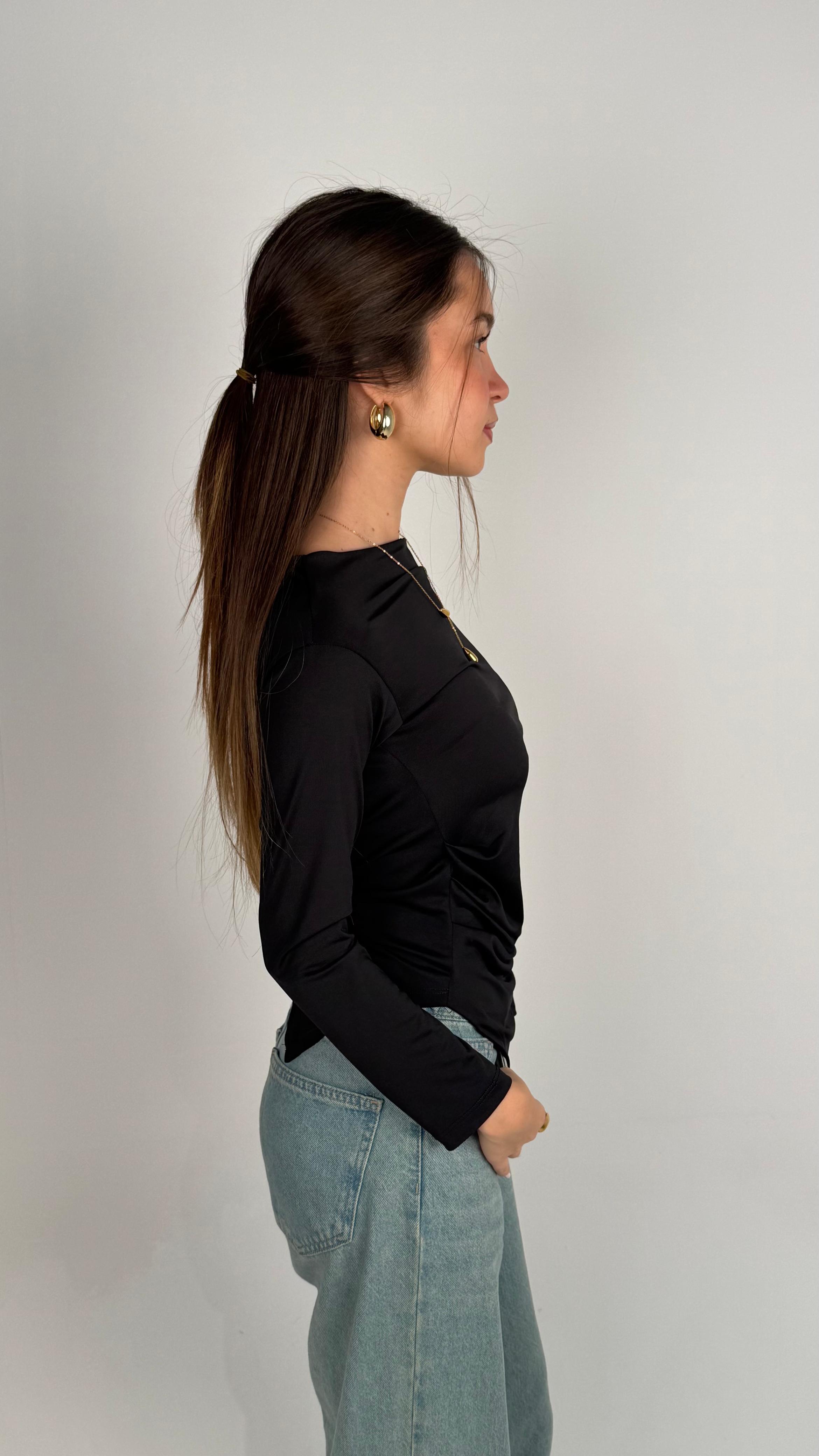 V Long Sleeves One Shoulder Top