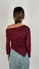 V Long Sleeves One Shoulder Top