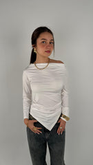 V Long Sleeves One Shoulder Top