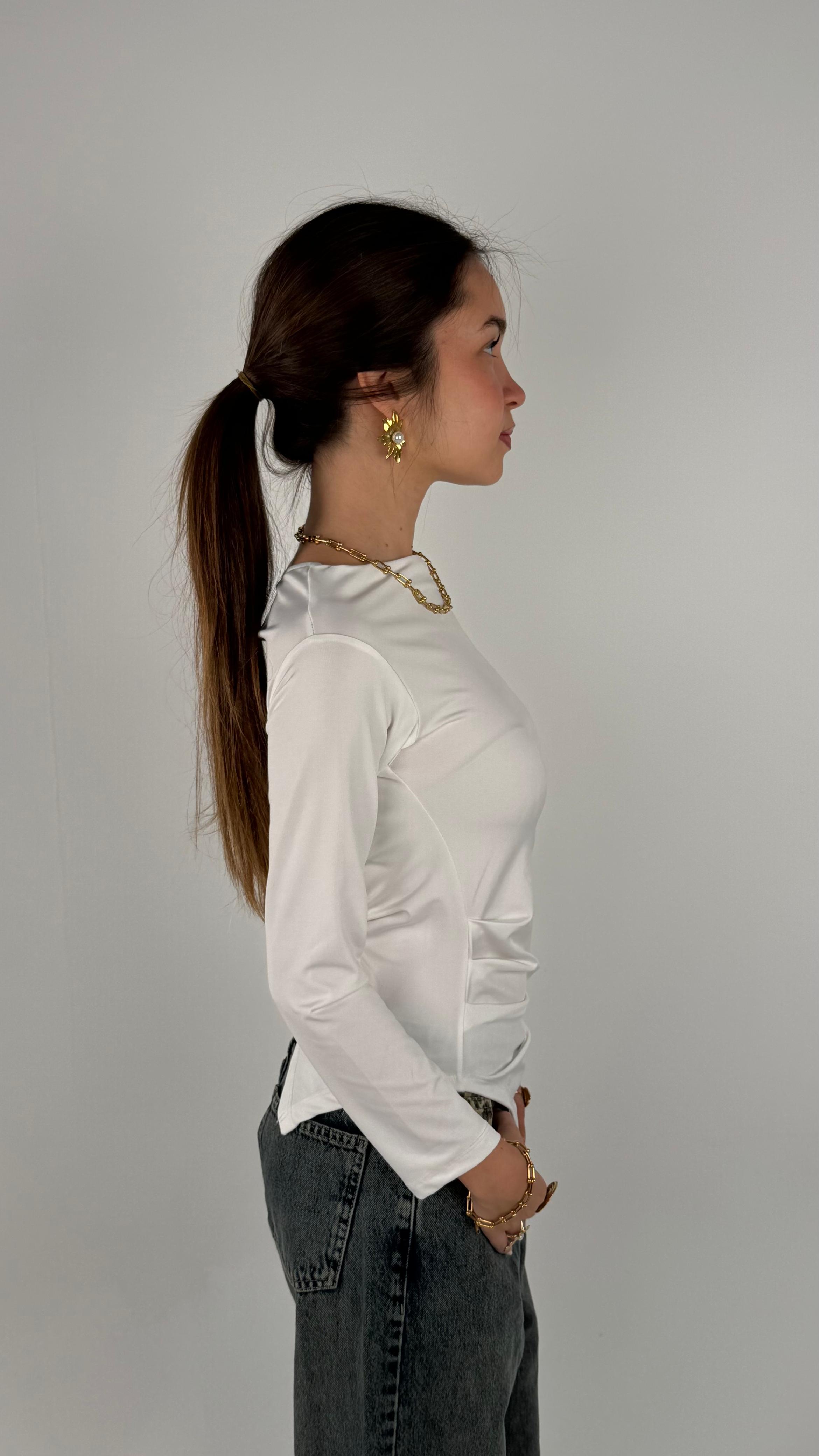 V Long Sleeves One Shoulder Top