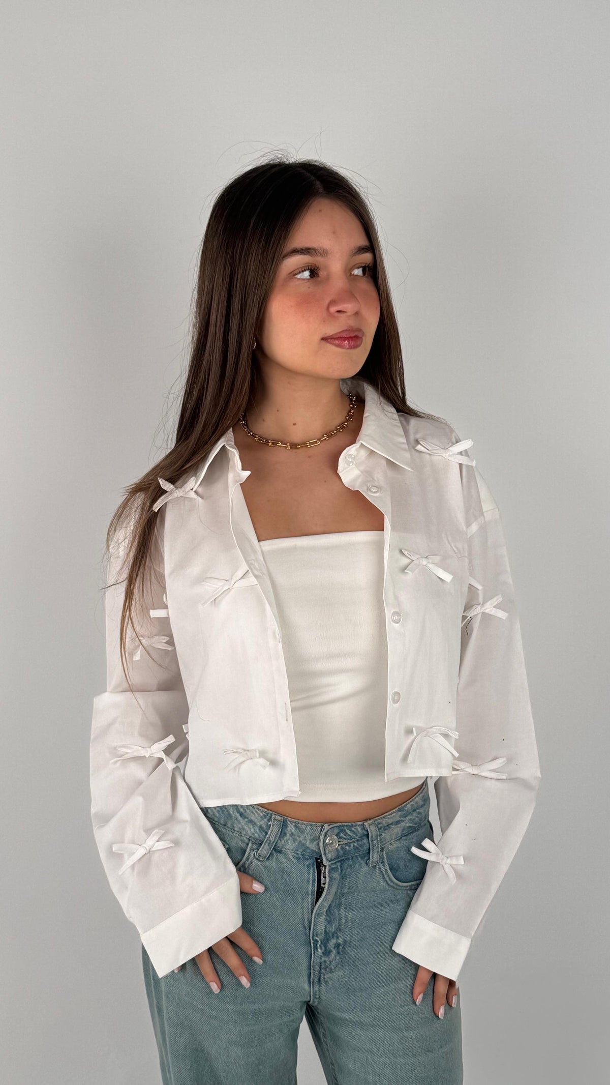 Ribbons Cropped Shirt