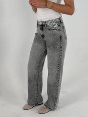 Leopard Pockets Denim - Grey