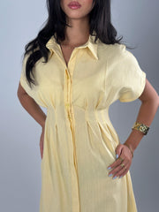 Defined Linen Dress - Yellow
