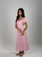Puff Linen Dress - Pink