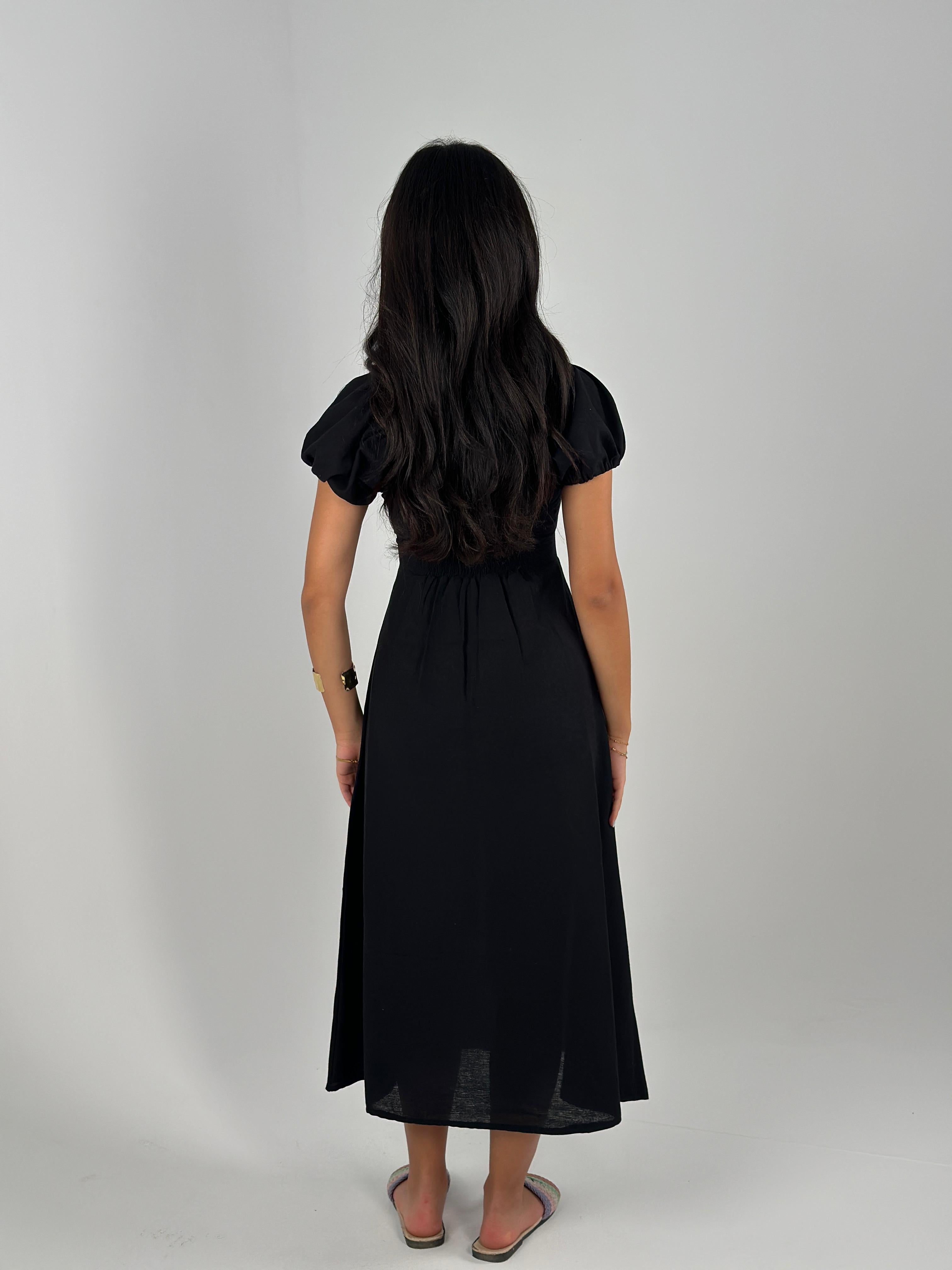 Puff Linen Dress - Black