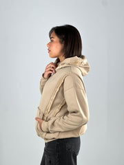 Stitched Fur Hoodie - Beige