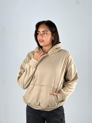 Stitched Fur Hoodie - Beige