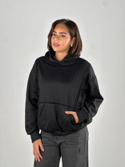Stitched Fur Hoodie - Black