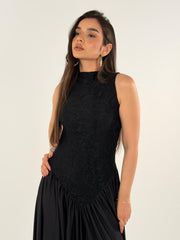V Lace Dress - Black