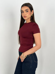 Half Sleeves Basic Top - Burgundy