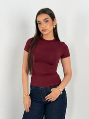 Half Sleeves Basic Top - Burgundy