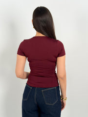 Half Sleeves Basic Top - Burgundy
