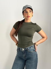 Half Sleeves Basic Top - Olive