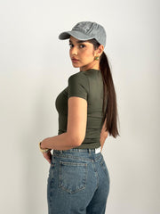 Half Sleeves Basic Top - Olive