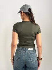 Half Sleeves Basic Top - Olive