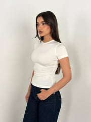 Half Sleeves Basic Top - White