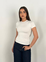Half Sleeves Basic Top - White