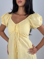 Puff Linen Dress - Yellow